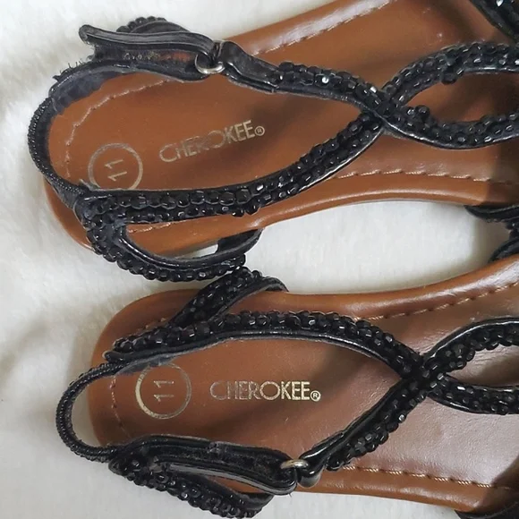 NWOT Cherokee Black Sandals Hook & Loop Closure Toddler Girls Size 11 Shoes - Picture 4 of 9